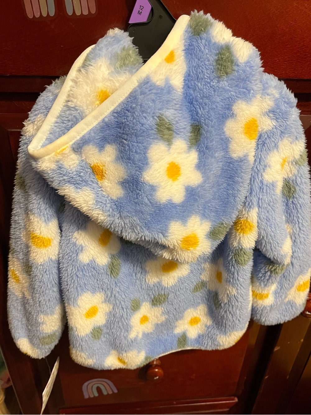 Little Me Blue Plush Daisy Zip-Up Hooded Jacket - Picture 5 of 5